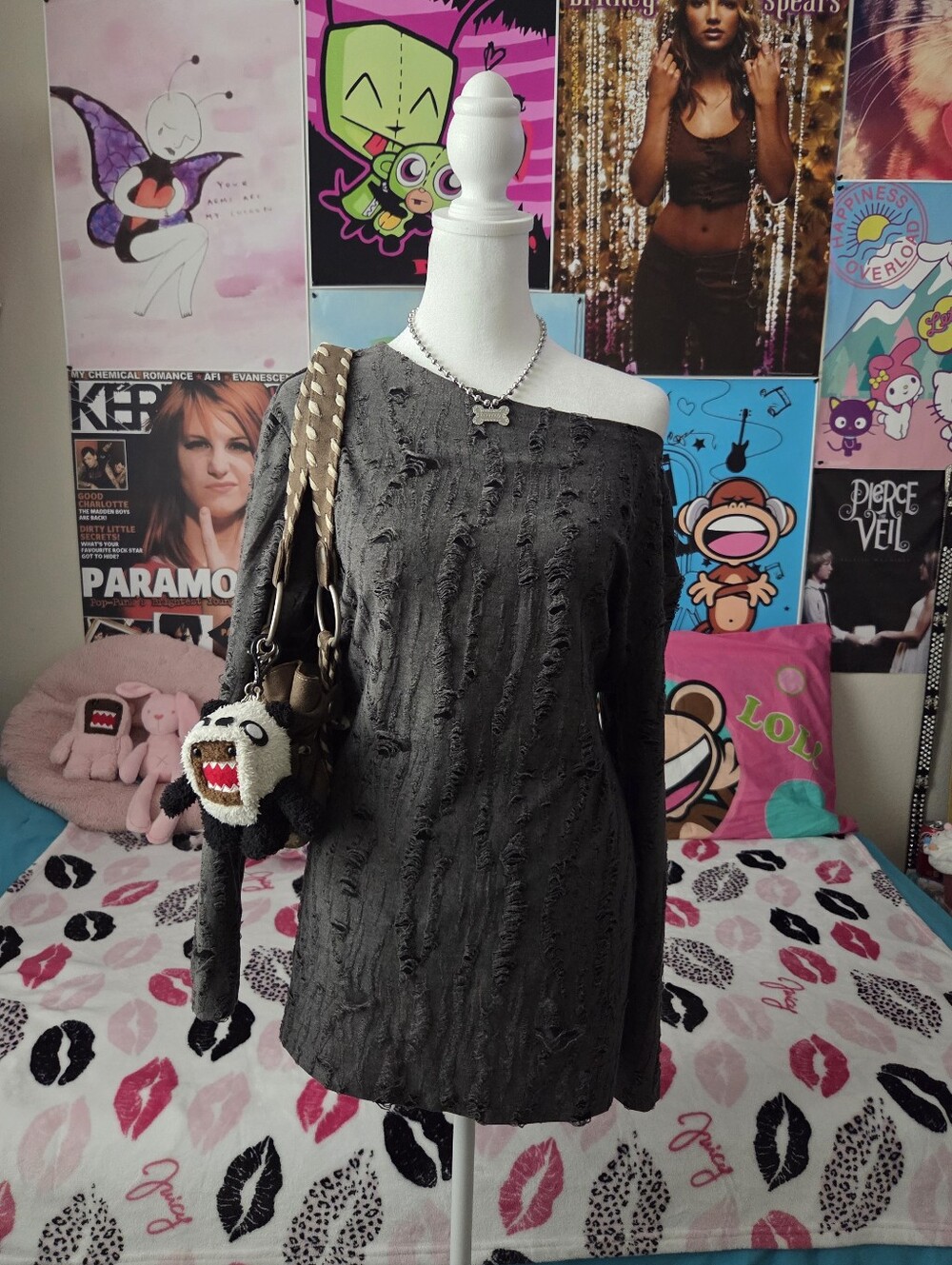 Y2k Grey Off The Shoulder Long Sleeve Shirt